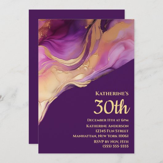 Modern Abstract Paarse roze en goud- Kaart (Voorkant / Achterkant)