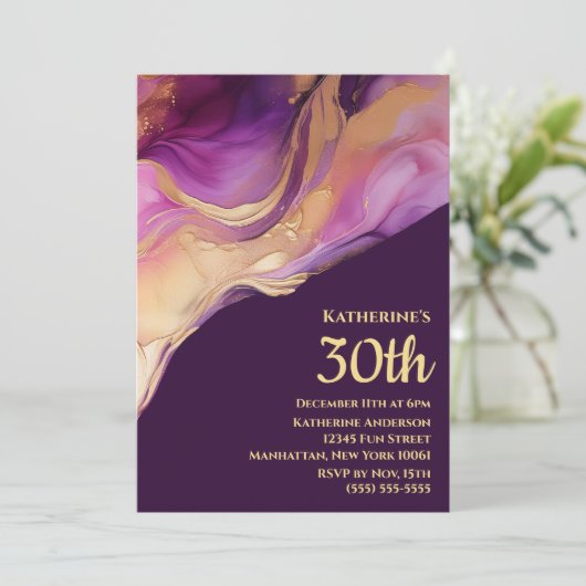 Modern Abstract Paarse roze en goud- Kaart (Staand voorkant)