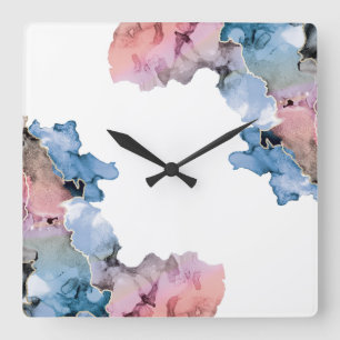 Modern Abstract Paint Splash Inks Blue Pink Vierkante Klok