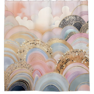 Modern abstract pastel licht roze en beige douchegordijn