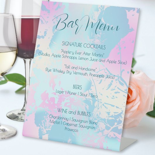 Modern Abstract Pastel Wedding Bar Menu Reclamebord Met Voetstuk