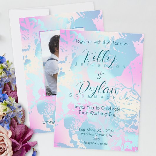 Modern Abstract Pastel Wedding Invitation Kaart