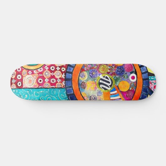 Modern Abstract Patchwork Patroon Monogram Skateboard (Horizontaal)