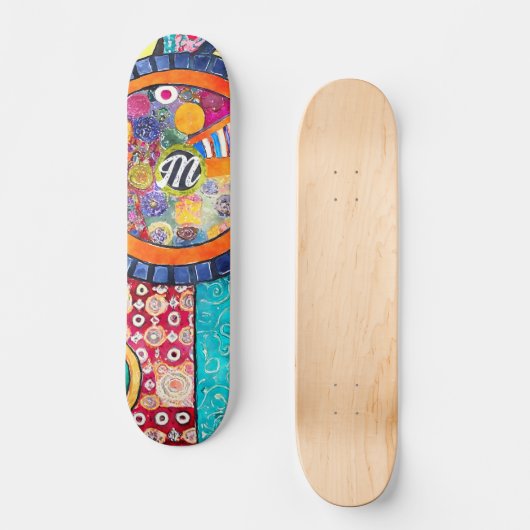 Modern Abstract Patchwork Patroon Monogram Skateboard (Voorkant)