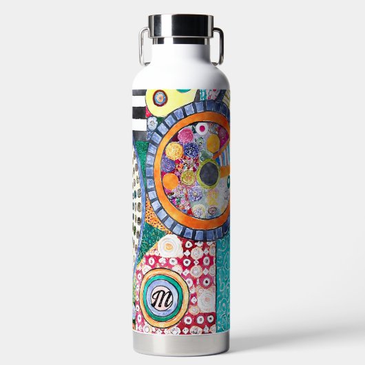 Modern Abstract Patchwork Patroon Monogram Waterfles (Voorkant)