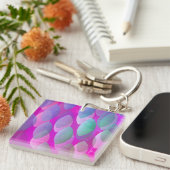 Modern Abstract Patroon | Magenta Paarse Roze Blau Sleutelhanger (Voorkant Rechts)