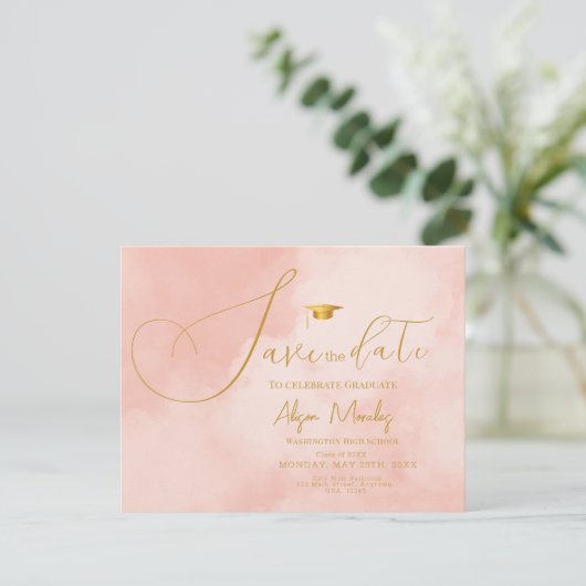 Modern Abstract Peach Fuzz Afstuderen Save The Date (Staand voorkant)