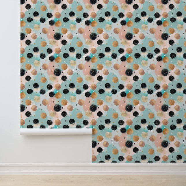 Modern Abstract penseelstreek & Polka Dot Pattern Behang (Applicatie)