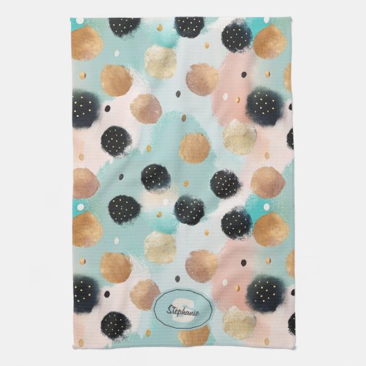 Modern Abstract penseelstreek & Polka Dot Pattern Theedoek (Verticaal)