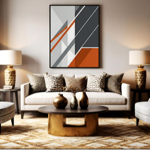 Modern Abstract Roest Oranje Grijs Canvas Afdruk