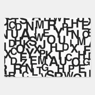 Modern, abstract, rommelig patroon met letters inpakpapier vel