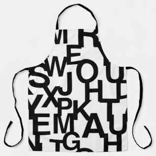 Modern, abstract, rommelig patroon met letters schort