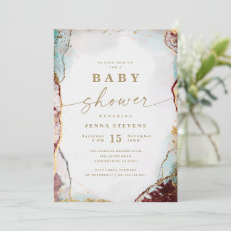 Modern Abstract rood Aqua & Goud Baby shower Kaart