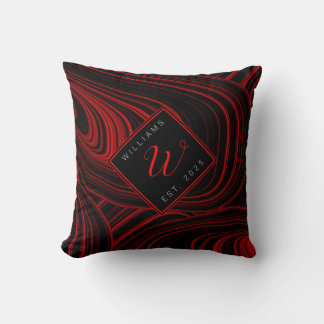 Modern Abstract rood en zwart familie monogram Kussen