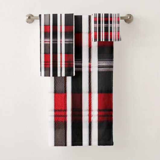 Modern Abstract rood zwart geruite Collectie Bad Handdoek (Insitu)