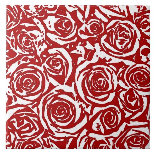 Modern Abstract Roos patroon, donkerrood en wit C Tegeltje (Voorkant)