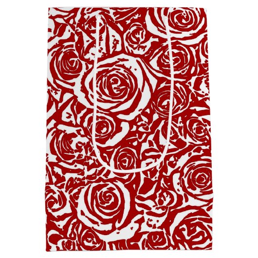 Modern Abstract Roos Patroon, Donkerrood en wit Medium Cadeauzakje (Achterkant)