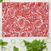Modern Abstract Roos Patroon, Donkerrood en wit Theedoek (Gevouwen)