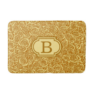 Modern Abstract Roos Patroon, Mustard Yellow Badmat