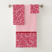 Modern Abstract Roos Patroon, Roos Rood en Roze Bad Handdoek (Insitu)