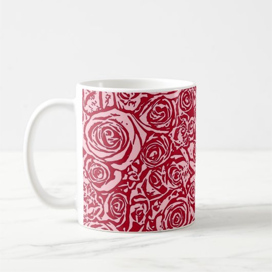 Modern Abstract Roos Patroon, Roos Rood en Roze Koffiemok (Links)