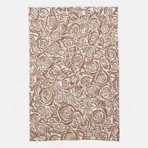 Modern Abstract Roos Patroon, Taupe Tan en White Theedoek