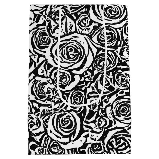 Modern Abstract Roos Patroon, zwart-wit Medium Cadeauzakje (Achterkant)