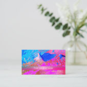 Modern abstract roze blauw metallic visitekaartje (Staand voorkant)