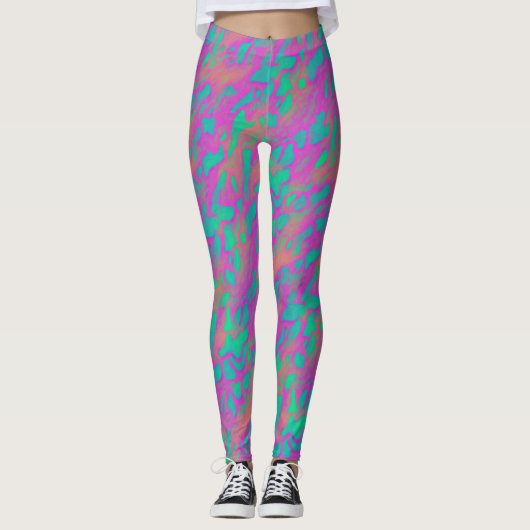 Modern Abstract roze en blauw dierenprint Leggings (Voorkant)