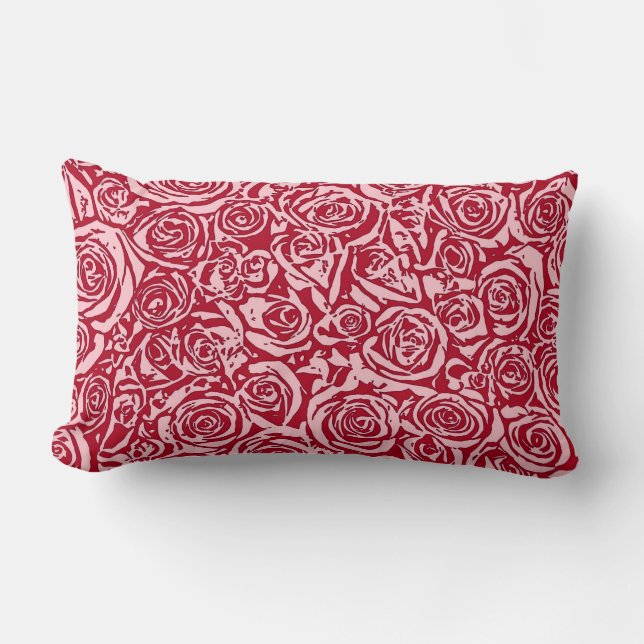 Modern abstract rozenpatroon, rood en roze kussen (Voorkant)