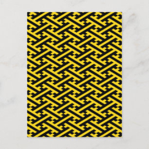 Modern Abstract Sayagata Geel Zwart Cross Maze Feestdagenkaart