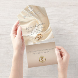 Modern Abstract Silk Wedding Invitation All In One Uitnodiging