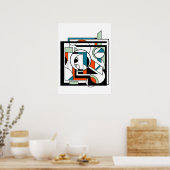 Modern Abstract Sinaasappel Blauwgroen D Poster (Keuken)