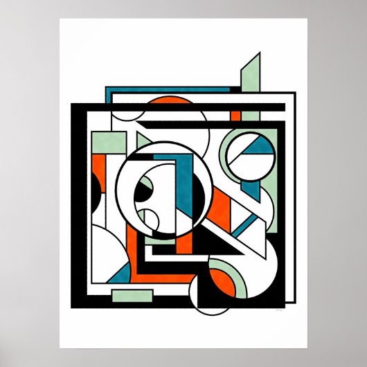Modern Abstract Sinaasappel Blauwgroen D Poster (Voorkant)