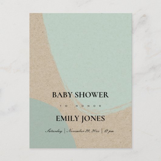 MODERN ABSTRACT SOFT AQUA BLUE KRAFT BABY SHOWER UITNODIGING BRIEFKAART (Voorkant)