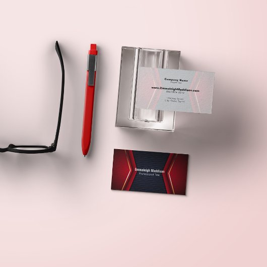 Modern Abstract Sporty Design | Navy Blue Red Visitekaartje