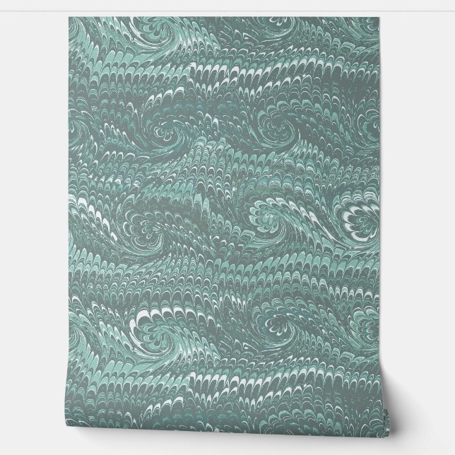 Modern Abstract staal Blauw Wervelt Marmeren Patro Behang (Afrollen)