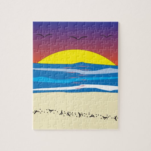 Modern abstract sunset beach retro ocean puzzle (Vertical)