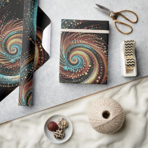 Modern Abstract Swirl Stippen Blauw Ginger Zwart Cadeaupapier