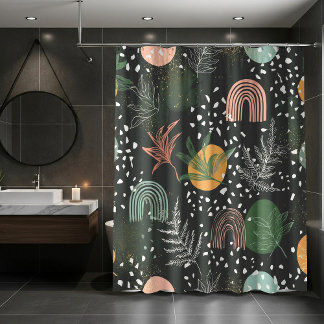 Modern Abstract Terrazzo & Botanical Collage Douchegordijn