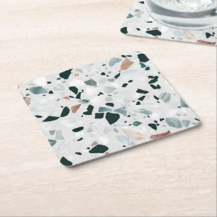 Modern Abstract Terrazzo Patroon Vierkante Kartonnen Onderzetter