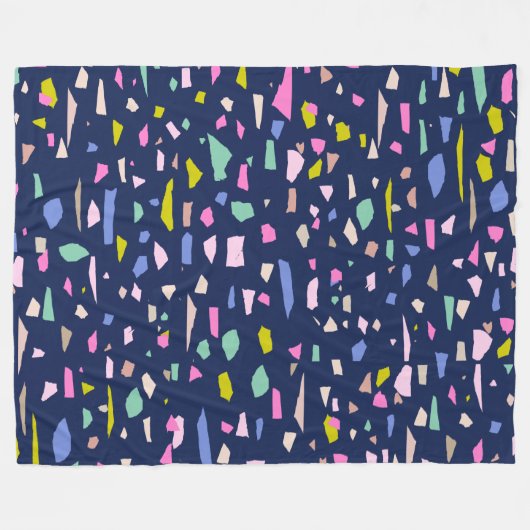 Modern Abstract Terrazzo Pattern in Blue Fleece Deken (Voorkant (Horizontaal))