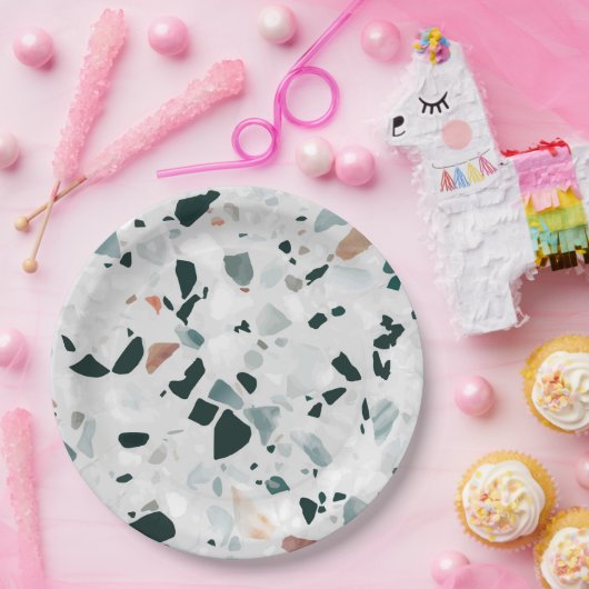 Modern Abstract Terrazzo Pattern Papieren Bordje (Feest)