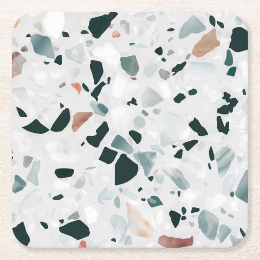 Modern Abstract Terrazzo Pattern Vierkante Kartonnen Onderzetter (Voorkant)