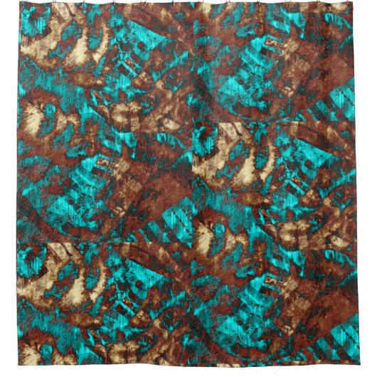 Modern Abstract verst Turquoise Brown Tan Douchegordijn (Voorkant)