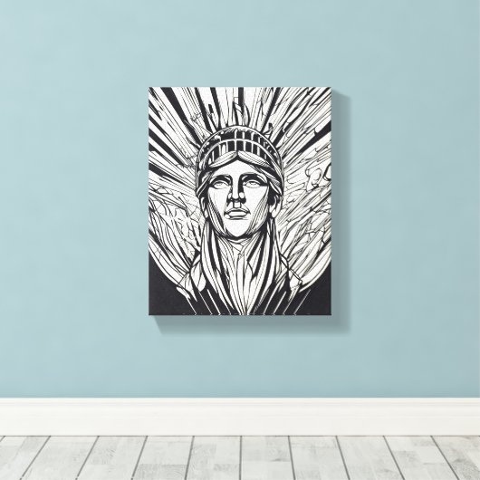 Modern Abstract Vrijheidsbeeld Line Art Canvas Afdruk (Insitu (Houten vloer))