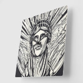 Modern Abstract Vrijheidsbeeld Line Art Vierkante Klok (Hoek)