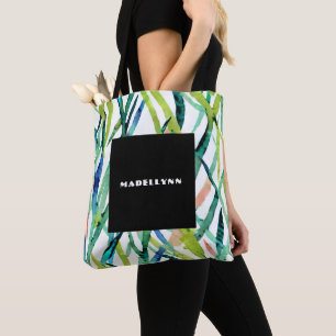 Modern Abstract Waterverf Blad Monogram Draagtas