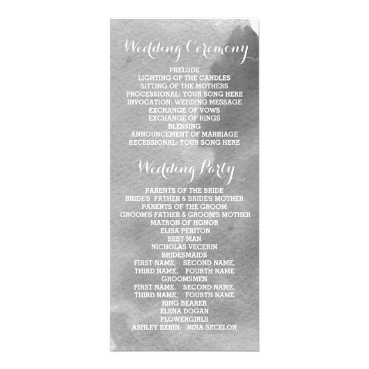 Modern abstract waterverf grijs trouwprogramma reclamekaart (Achterkant)