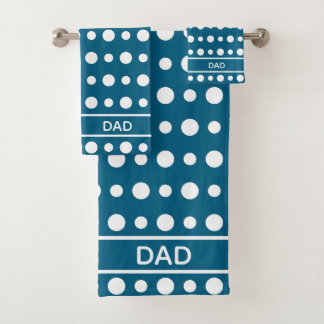 Modern Abstract White Polka Dots & Text on Blue